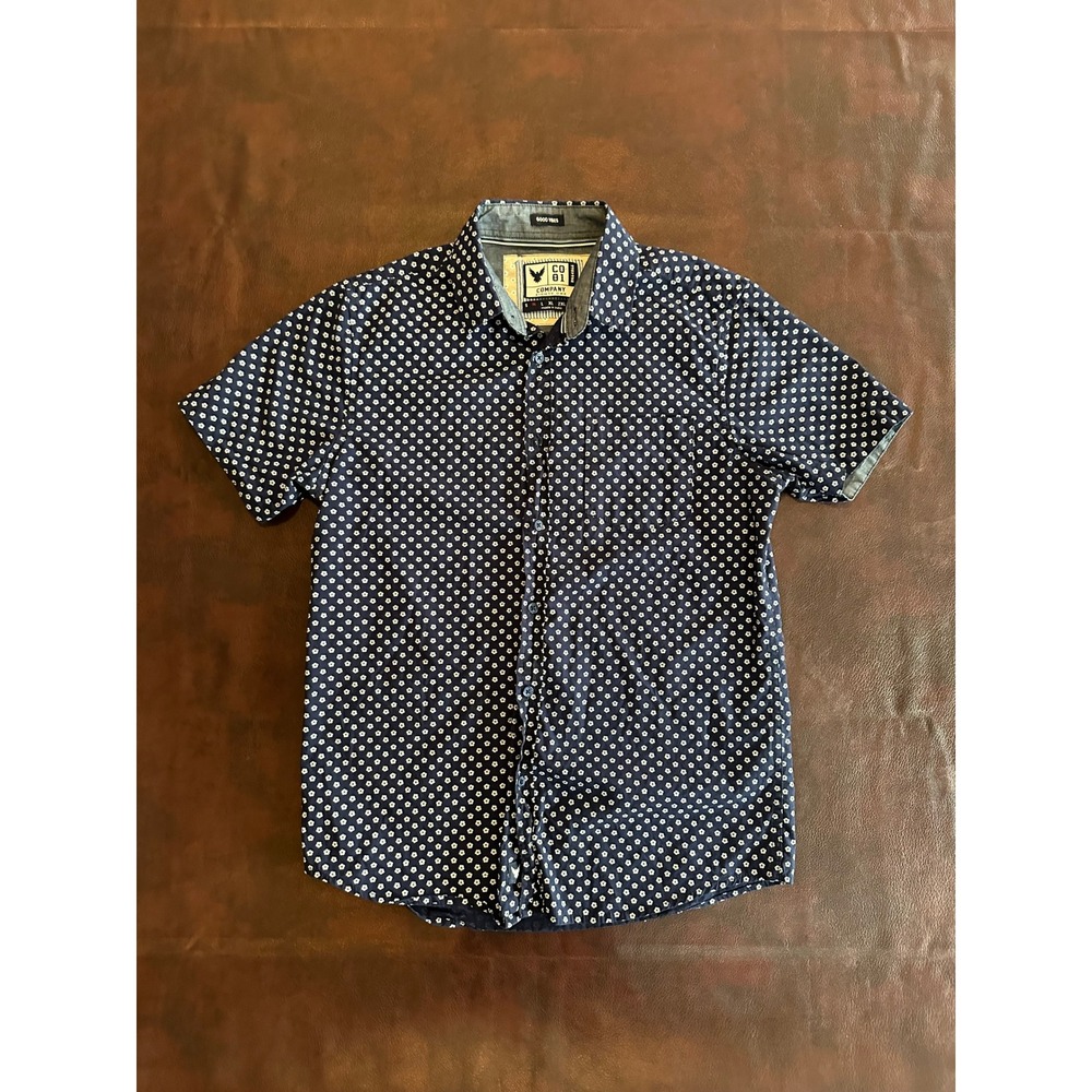 Company Eighty One Mens Medium Navy Blue Floral Geo Short Sleeve Button Down